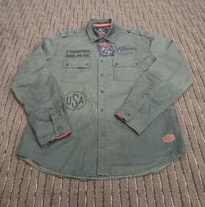 Fast & Furious by Affliction Graphic Print Button Down Shirt Men's Large NWT